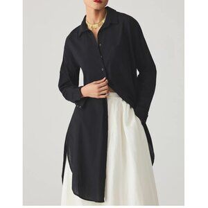 Anthropologie Maeve Textured Stripe Longline Shirt Black XXS